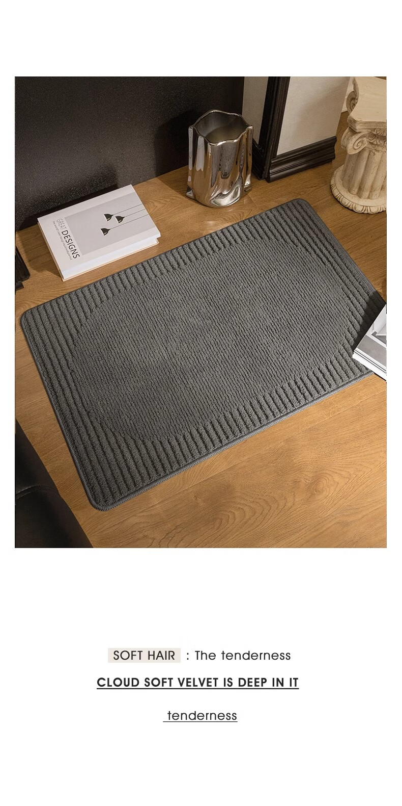 BULULOM Bathroom Non-Slip Foot Mat, Absorbent Bath Mat, Thickened Door Mat for Bathroom, Natural - Dark Gray 40*60cm 19