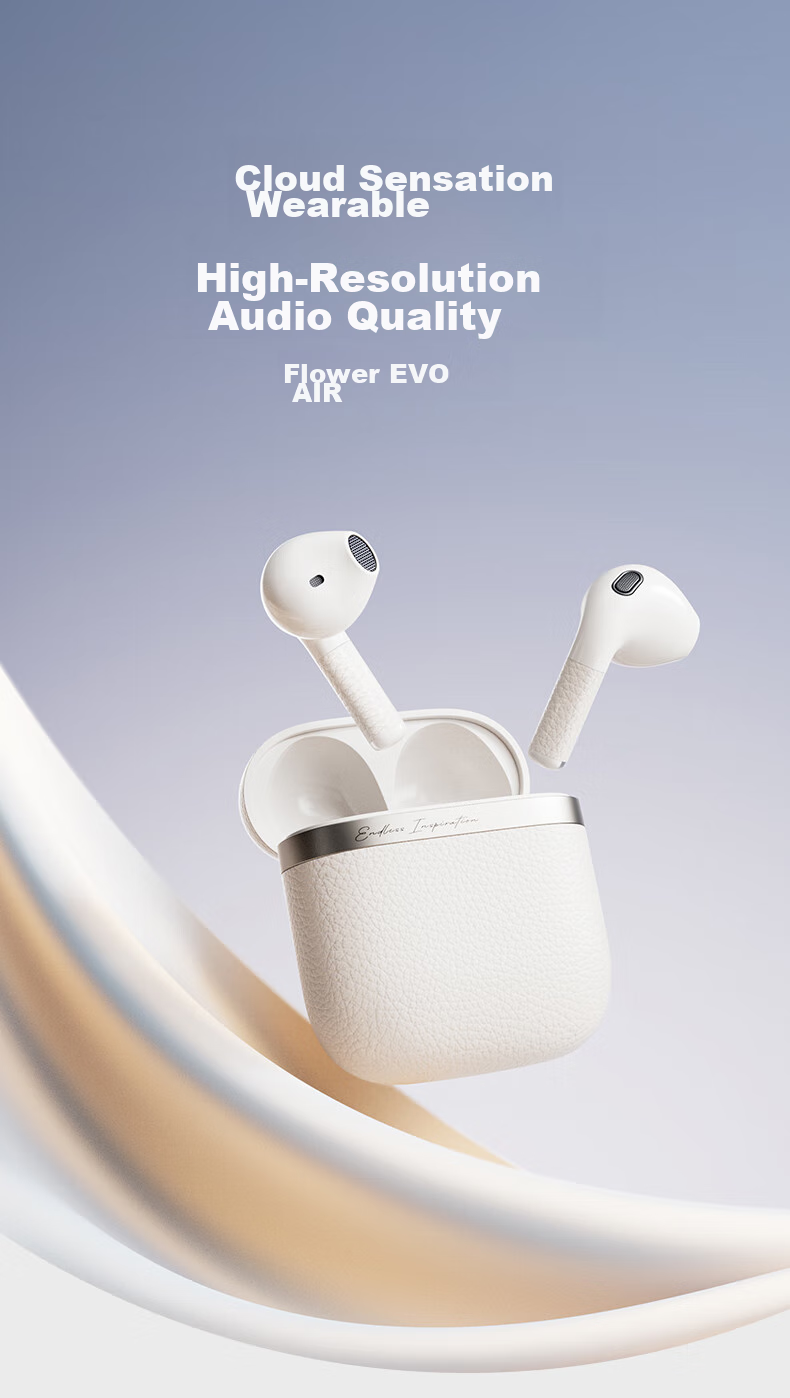 Manbuzhehuazai Evo Air Wireless Bluetooth Earphones, Semi In-Ear Style, 32-Hour Long Battery Life, Bluetooth 5.4, Mother-Of White, Compatible with Apple, Huawei, Xiaomi 2