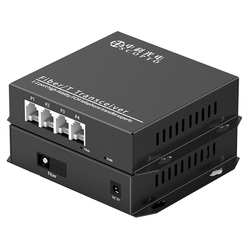 Zhongkeguangdian Telephone Optical Terminal, 4-Channel, Telephone Fiber Optic Transceiver, PCM Voice Telephone to Fiber Optic Extender Converter, RJ11 Telephone, SC Interface, ZK-4P