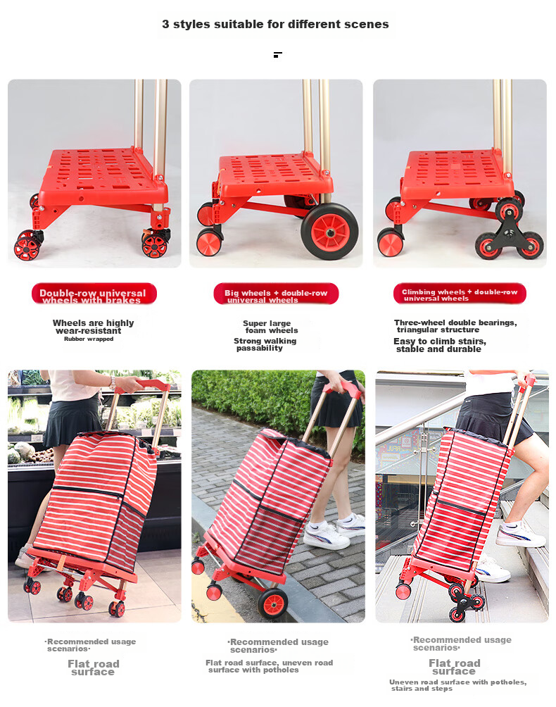 SELORSS Elderly Shopping Cart, Foldable Small Trolley, Stair-Climbing Hand-Pulled Cart, Grocery Cart BY08W with Black Waterproof Bag 5