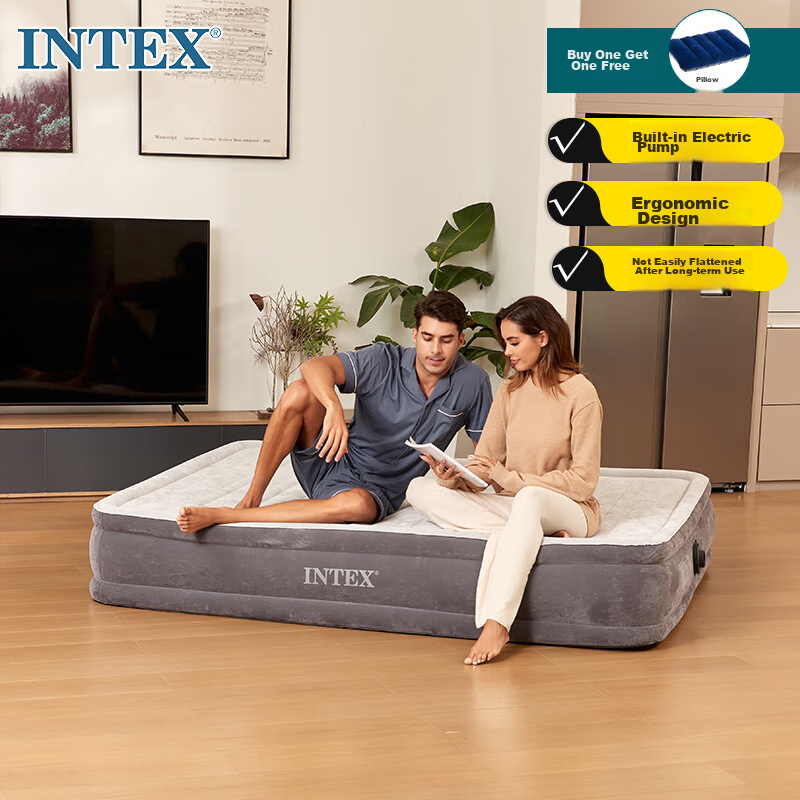 INTEX Built-In Electric Pump Single-Person Large Automatic Inflatable Mattress for Car, Home Nap, Outdoor Folding Bed 766 with 1 Pillow