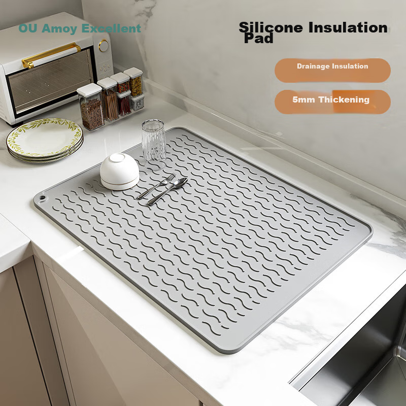 AOmeiyou Heat-Resistant Mat, Draining Pad, Kitchen Silicone Mat, Countertop Pad, Cutting Board Non-Slip Mat, High-Temperature Resistant Anti-Scalding Mat, Placemat