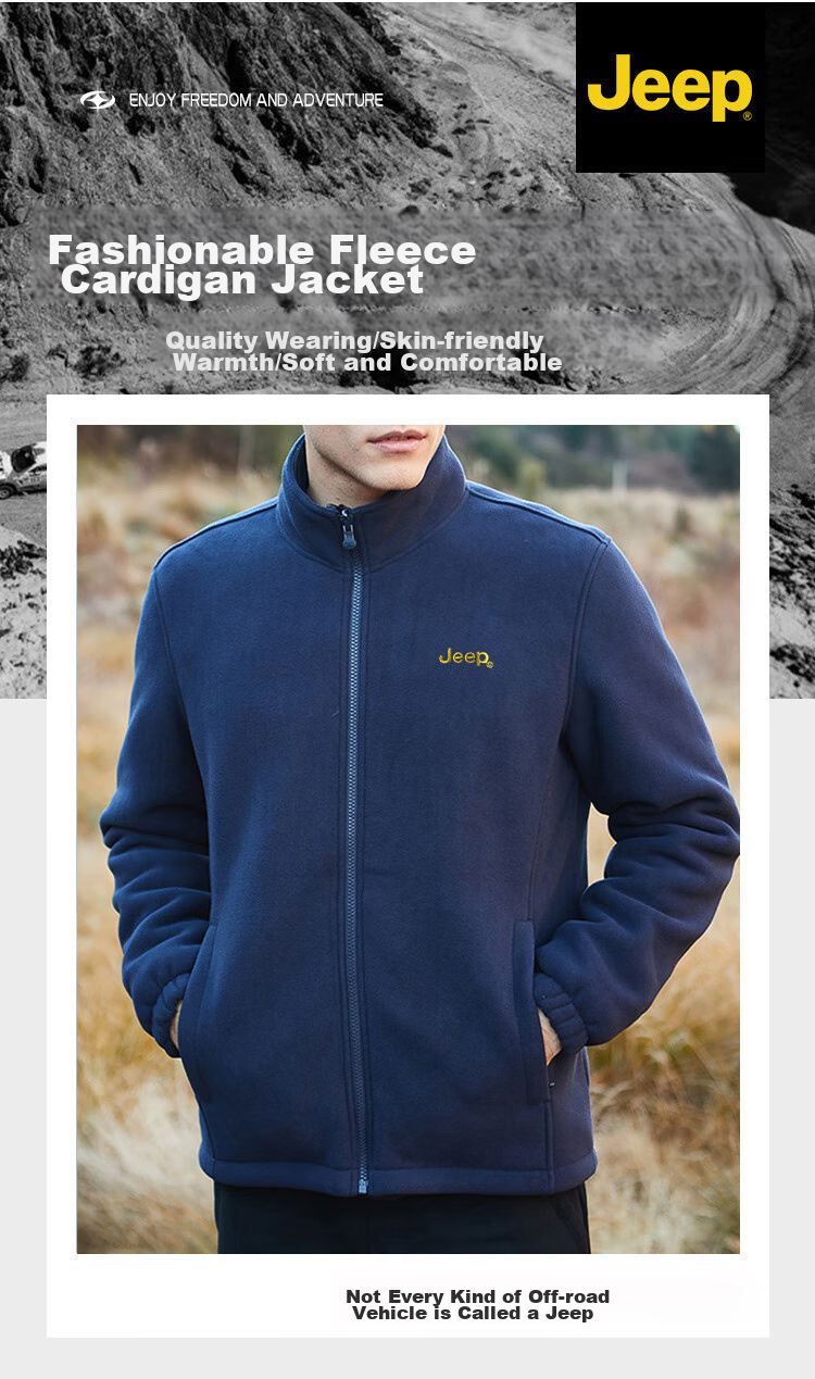 JEEP Men's Jacket, Trendy Simple Stand-Collar Fleece Jacket with Embroidery, Men's Fleece Coat 085, Black, M 2