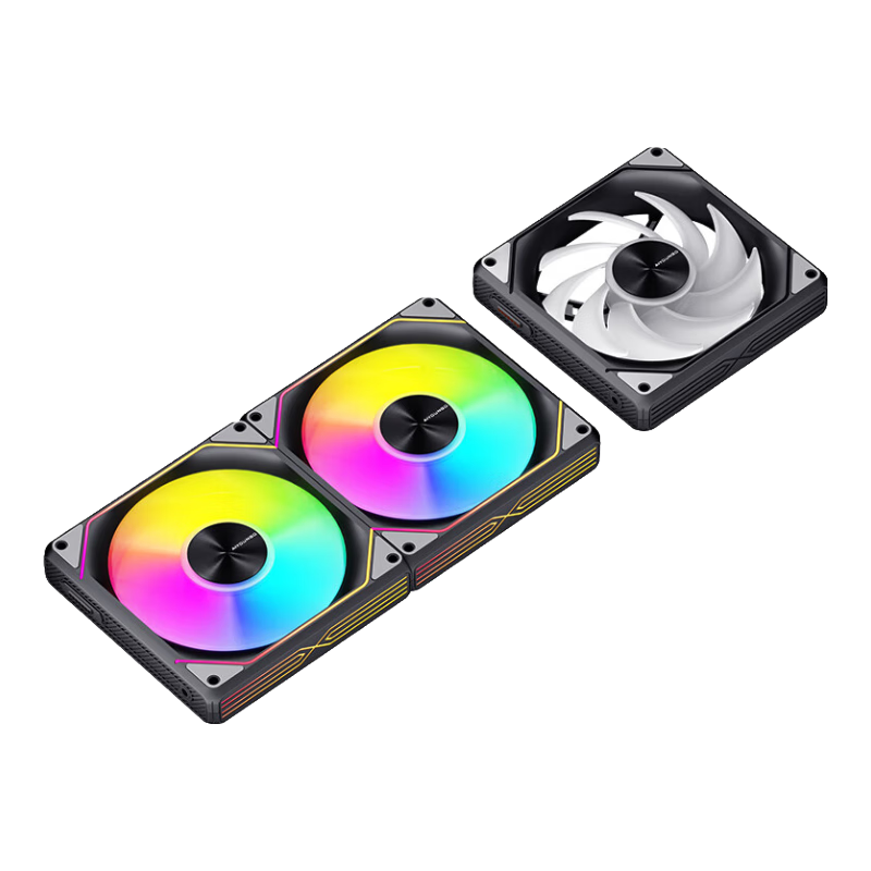 Aigo Starry Moon Black Tri-Link Case, ARGB Lighting Effects, 5V 3-Pin Synchronized RGB Fans, Magnetic Building Block Chassis Fan, 12CM PWM Intelligent Temperature Control, Cable-Free Splicing