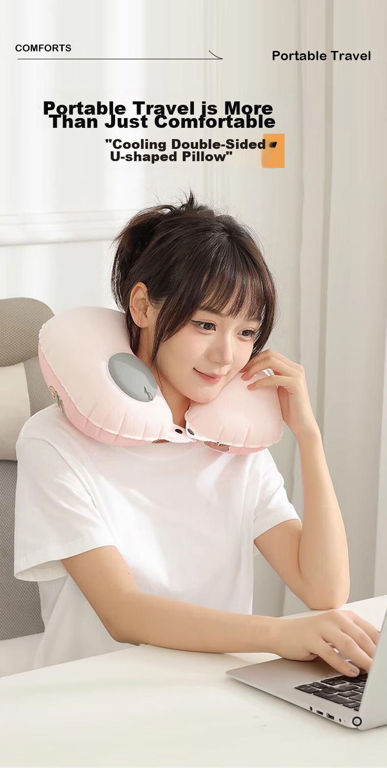 Lehuolvxing Inflatable U-Shaped Neck Pillow, Travel Portable Neck Support, Car Headrest, Airplane And High-Speed Rail Essential, Sleeping Aid 2