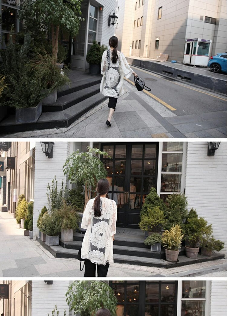 DK Seaside Sun Protection Clothing, Beach Cardigan Swimwear, Shawl Cover-Up, Hot Spring Mesh Jacket, Outer Wear, White 7