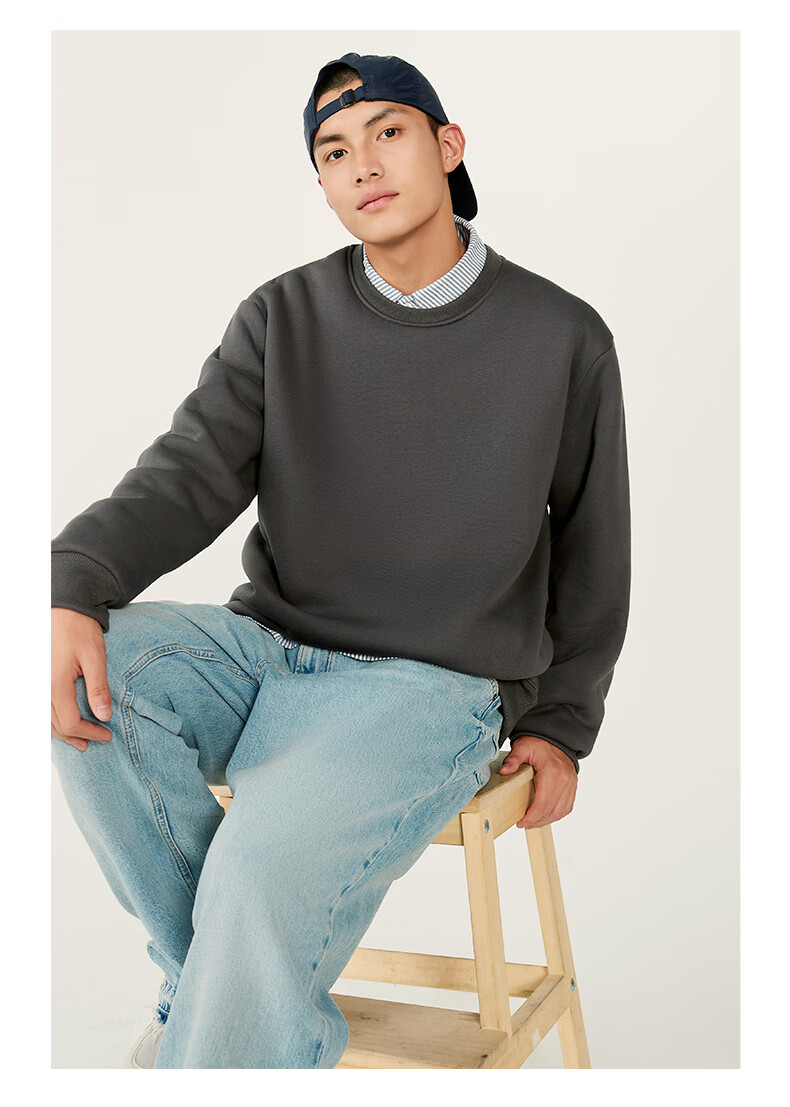 JEANSWEST LIFE Men's Thickened Fleece Winter Sweater Chinese Style Inner Wear Round Neck Heavy Lamb Wool Warm Jacket 14