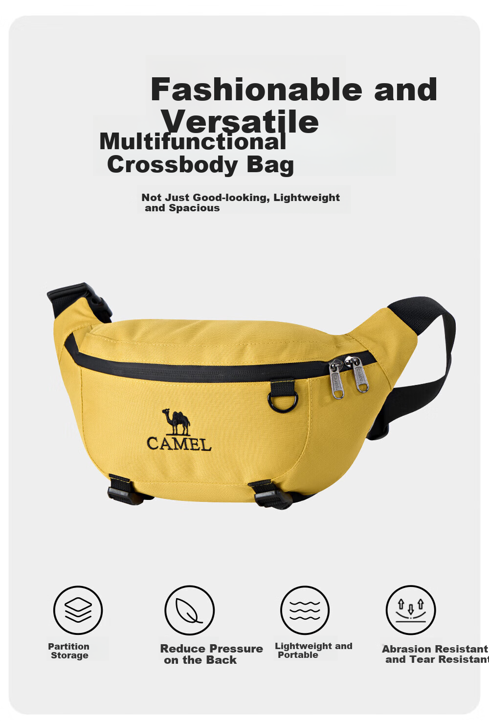 CAMEL Outdoor Multifunctional Sports Waist Pack, Large Capacity Morning Jogging Chest Bag, Running Phone Pouch, 574C635624, Milk White Color 1