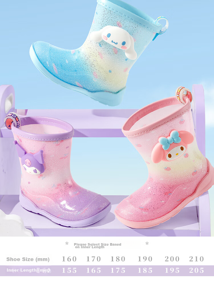 Hello Kitty Children's Rain Boots, Mid-Calf Non-Slip Rain Boots for Girls, Melody Kids' Water Shoes, Dazzling Red, 160mm 4