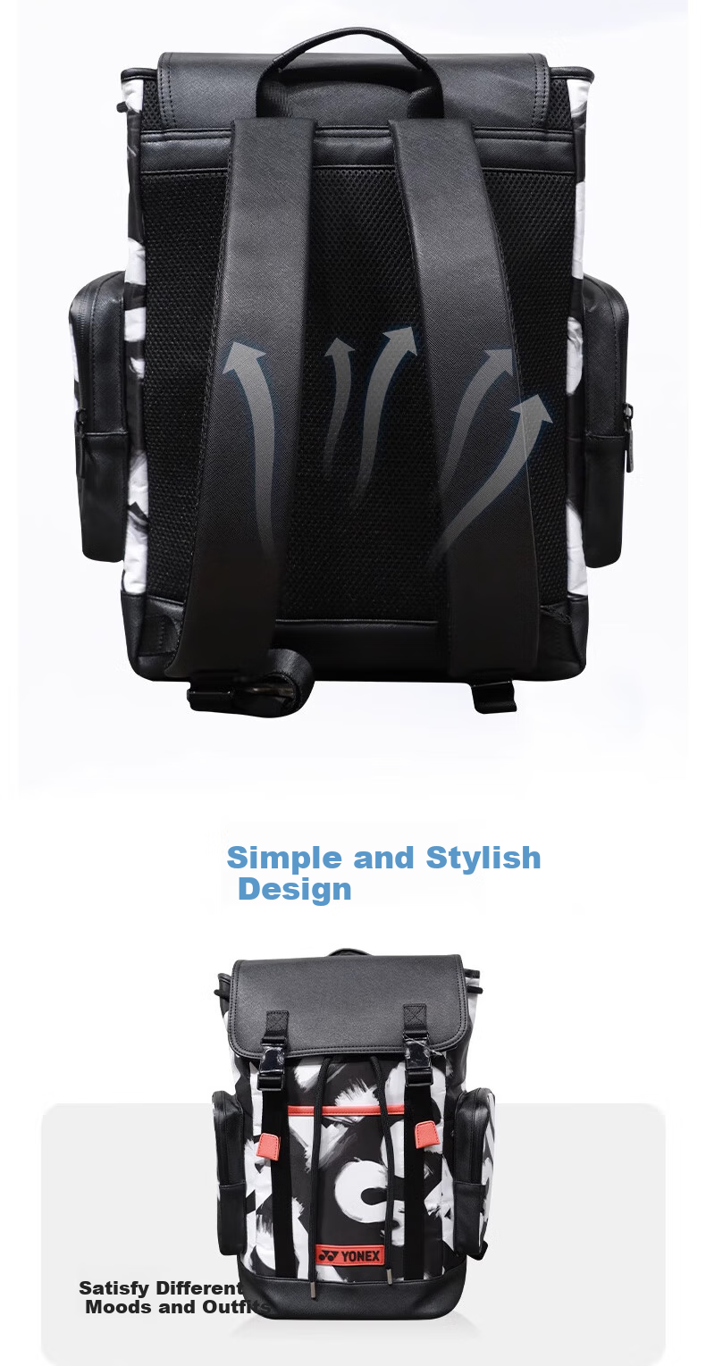 YONEX Tennis Bag, Multifunctional Large Capacity, Stylish Sports Backpack, BA290CR White/black 4