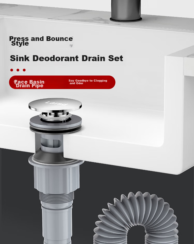Larsd Basin Drain Kit, Anti-Odor Drain Pipe, Washbasin And Sink Drain with Overflow Hole T3276 1