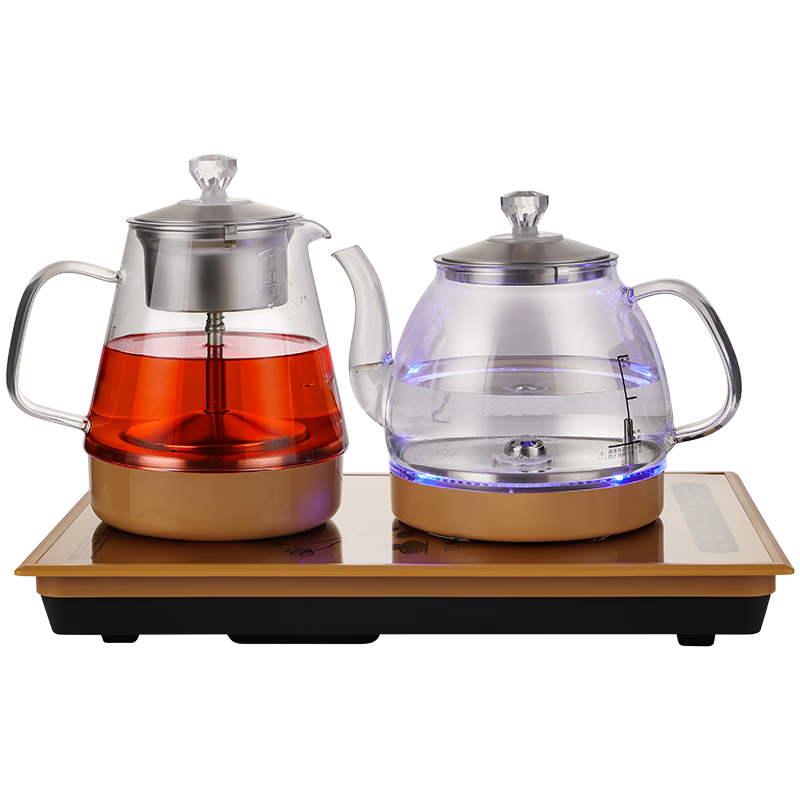 FUNORK Fully Automatic Electric Kettle with Water Inlet, Tea Table Kettle for Home And Office Use, Integrated Tea Table, Built-In Tea Set, Electric Tea Stove Set, Gold Color with Dual Water Filling And Steaming Tea Functio