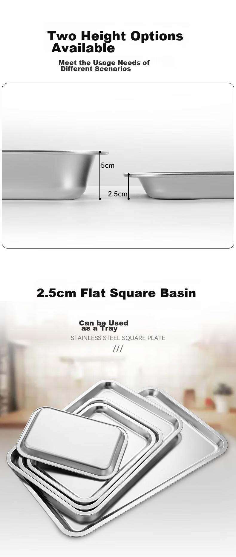Jinyaoshi Stainless Steel Flat Bottom Deep Square Basin Rectangular Tray Steaming Plate, Serving Dish, Dumpling Plate, Fruit Plate GK-FP6040 4