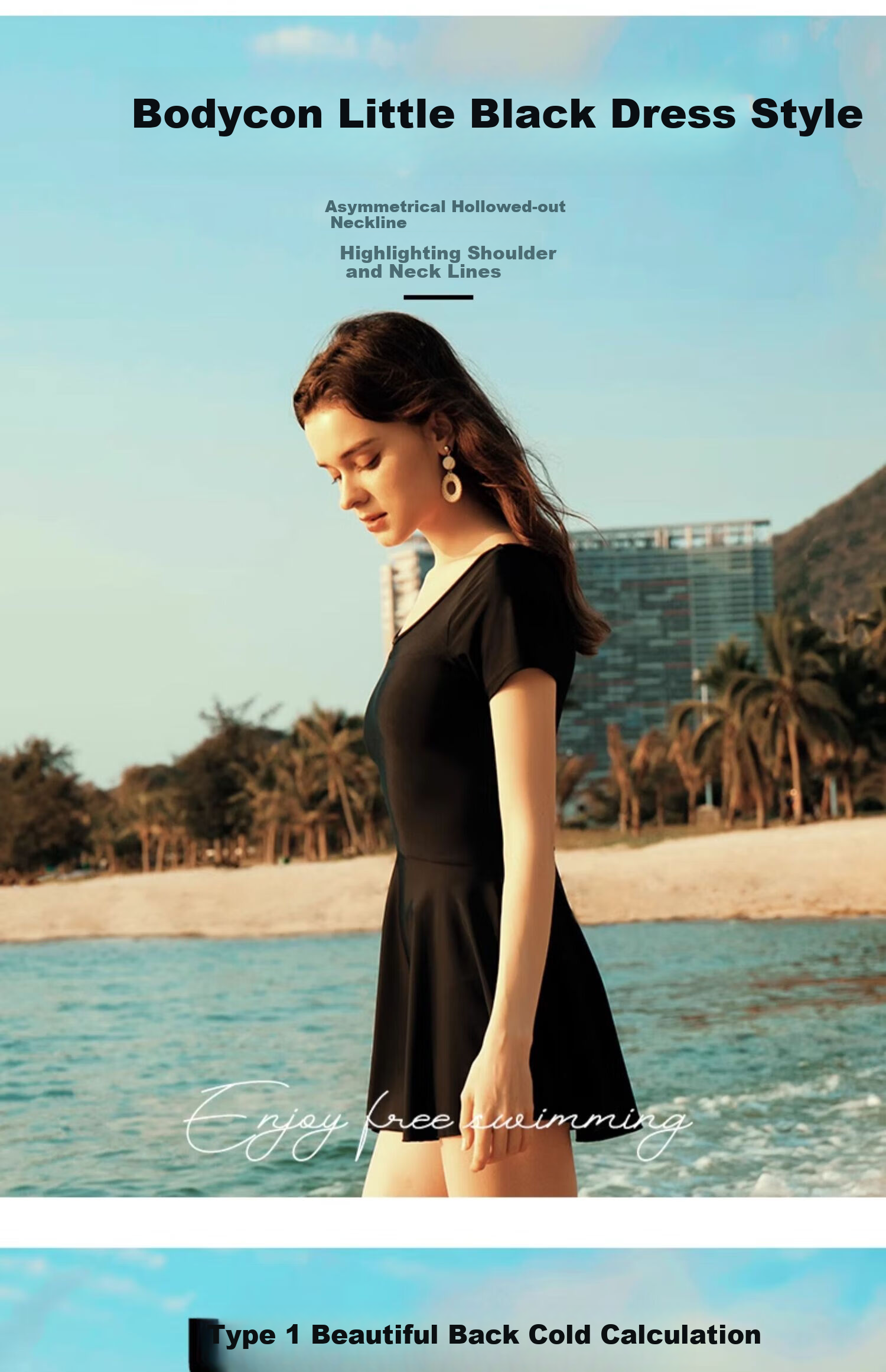 HEATWAVE Women's Swimsuit, Summer 2025 New Style, Sexy Black Hollow Shoulder Strap Design, Black Hollow Shoulder Strap Style, 4XL 4