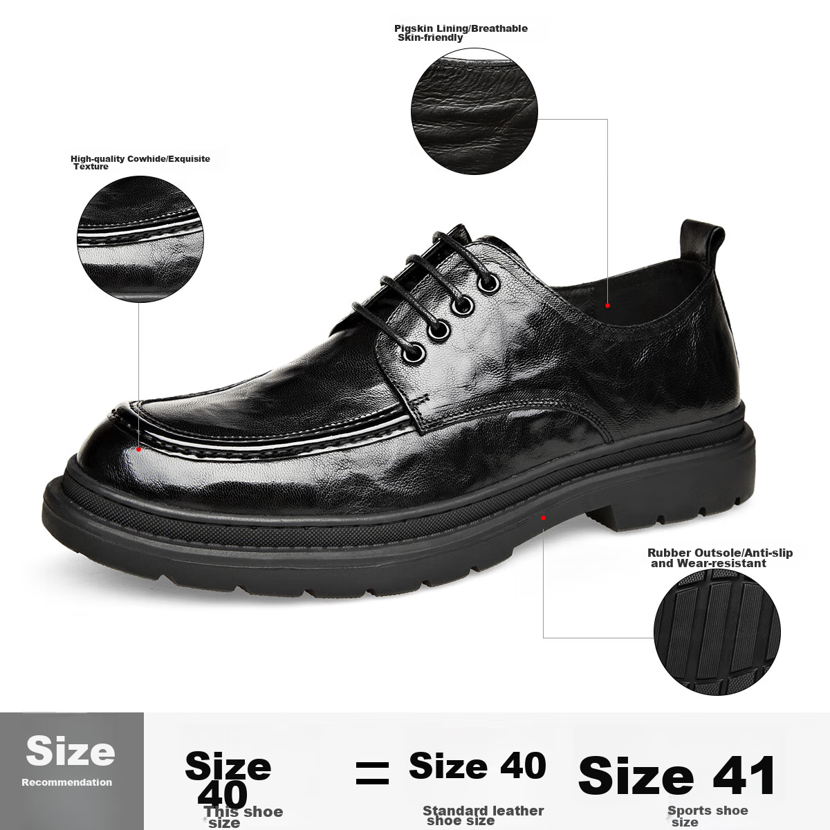 St&Sat Men's Shoes, Men's Hand-Scratched Leather Shoes, Business Casual Leather Shoes for Men, Black, Size 38 15