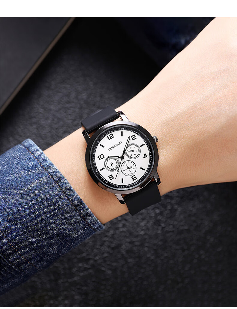 Yajia Student Watch for Men, Casual Youth Digital Three-Eye Quartz Silicone Watch for Students, Exams And Civil Servants, Men's Wristwatch 6