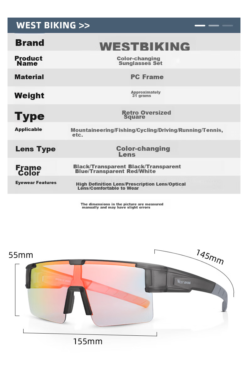 WestBiking Cycling Glasses, Photochromic Myopia-Proof Windproof Goggles, Large Frame Black 3