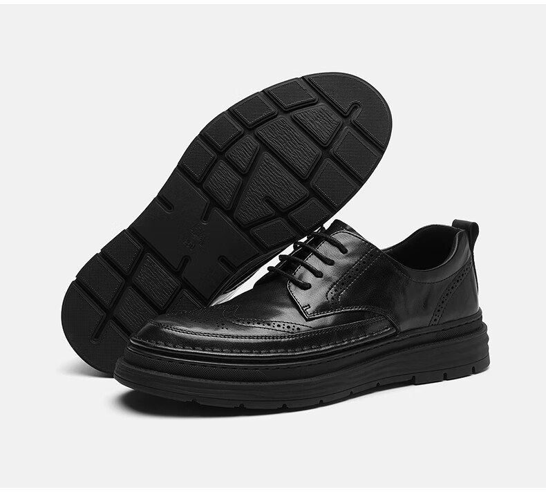 HLA Men's Business Casual Soft Sole Height Increasing Brogue Leather Shoes HAAPXM1DAV061 Black Size 38 27