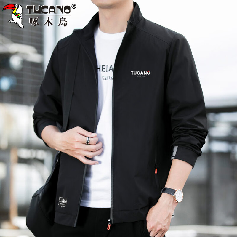 TUCANO Men's Jacket Autumn Winter Business Casual Stand Collar Coat Black M