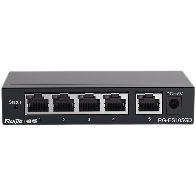 Ruijie 5-Port Gigabit Access Switch RG-ES105GD Enterprise-Grade Metal Unmanaged Desktop Splitter for Office, Home, And Dormitory Use