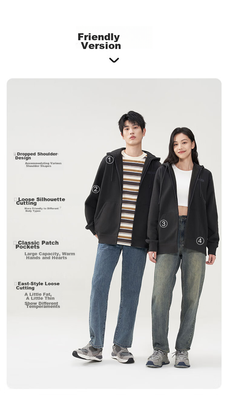 JD Original Fleece-Lined Cardigan Sweatshirt for Men, Spring And Autumn Style, Loose-Fitting Couple Versatile Jacket, Men's Long-Sleeve Deep Rock Gray S 8