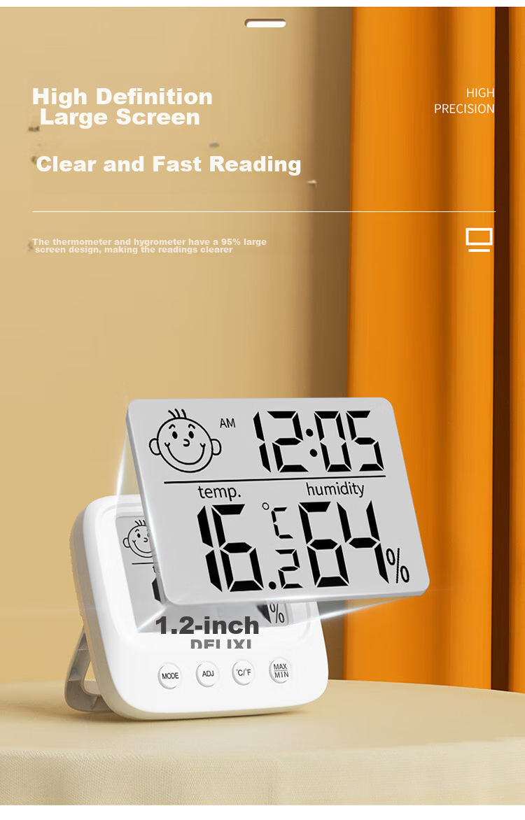 DELIXI ELECTRIC Home Indoor Thermometer with Smiley Face Backlight, Baby Room Electronic Digital Temperature And Humidity Meter, Temperature Gauge DM-1002 4