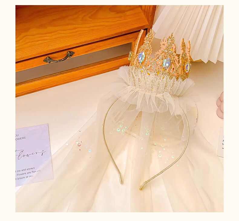 Duomeiyi Birthday Hat, Birthday Scene Decoration, Girl Adult Dress-Up, Children's Birthday Decorations, Props, Pink Crown, Veil 9