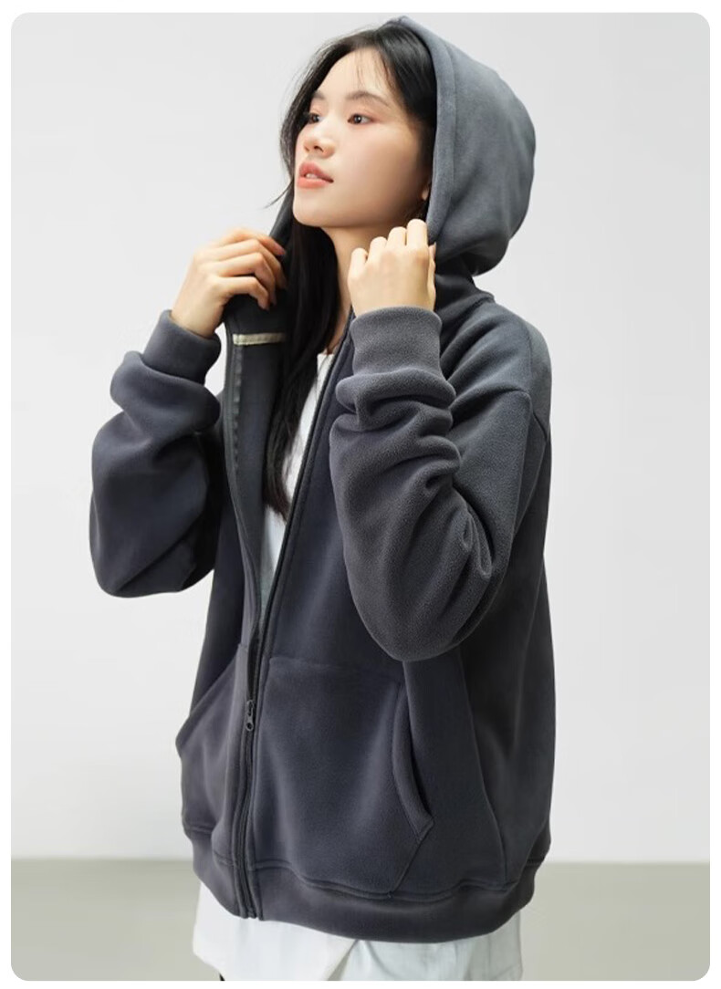 FitonTon Women's Hoodie, Winter Double-Sided Brushed Fleece Jacket, Thickened Warm Hooded Top, Loose-Fitting Zip-Up Women's Clothing 9