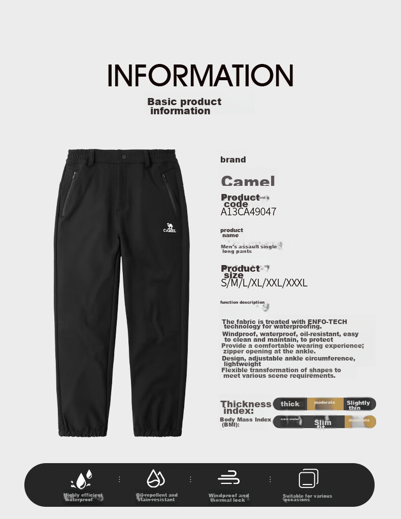 CAMEL Men's Tactical Pants, Waterproof And Windproof, Casual Outdoor Hiking And Skiing Pants, Cargo Pants, Long Trousers A13CA49047 7