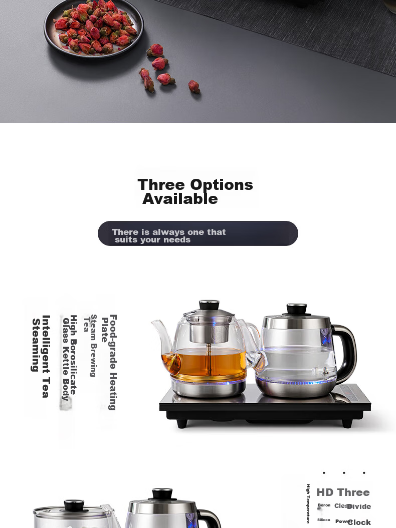 Biooner Fully Automatic Electric Kettle with Water Dispenser, Tea Maker, And Tea Table All-In for Home And Office Use, Integrated Tea Set XT-S07 Silver-Gray Three-Piece Set 1L 3