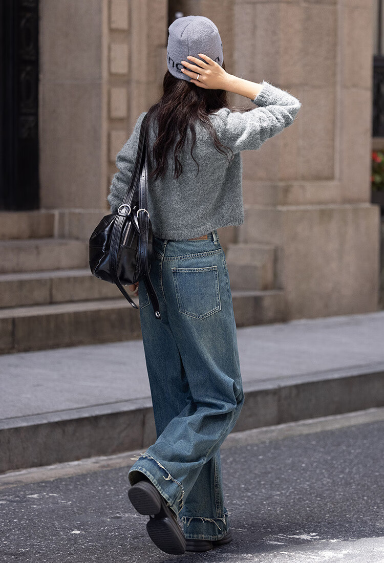 Dme [Gray Plush Knit Jacket] Autumn Round Neck Opening Placket Zipper Design Long-Sleeve Knit Sweater, Gray, S 6