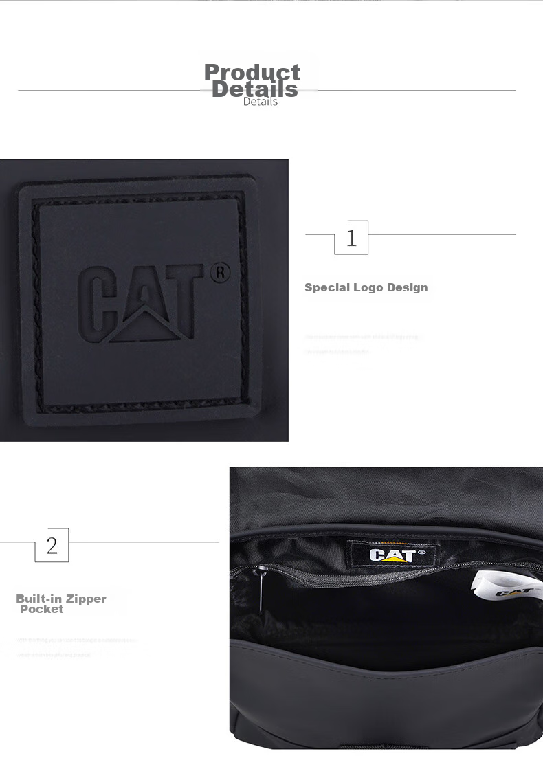 CAT Crossbody Bag, PU Casual Outdoor Messenger Bag, Sports Shoulder Bag, 11-Inch IPad Small Bag, Lightweight And Fashionable, Black, 84515 6