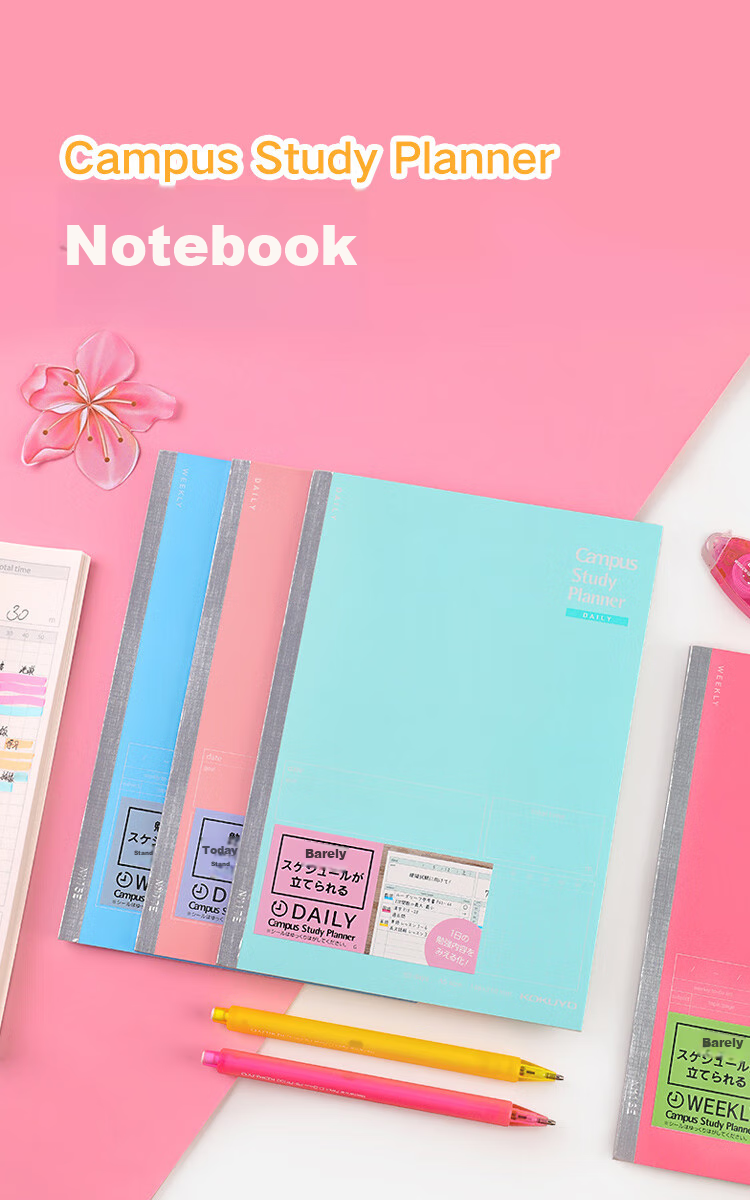 KOKUYO Imported Notebook, Study Planner, Daily Schedule Book, B5/30 Sheets, Light Pink, 1 Book, NO-Y80MD 1