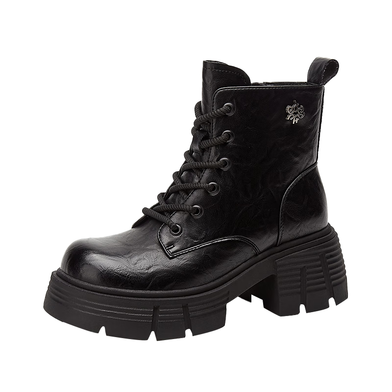 Daphne Women's Thick-Soled Martin Boots Winter British Style Plush Short Fashion Boots Black Size 36