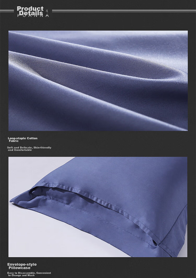 FUANNA Pillowcase, Pure Cotton, 60S Long-Staple Cotton, Simple Solid Color Pillowcase, for Students And Home Use, One Pair, 74*48cm Blue 9