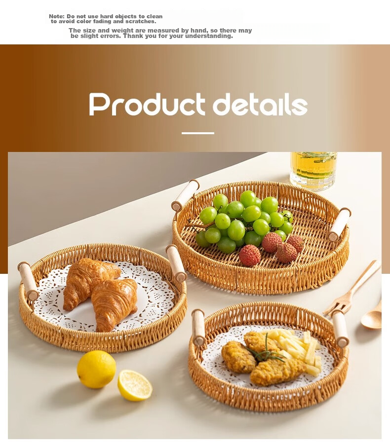 JIWUSENLIN Woven Bamboo Tray, Picnic Chinese Snack Plate, Deep-Fried Dish, Fruit Plate, Snack Plate, Dried Fruit Plate, Appetizer Plate, Fruit Plate 13