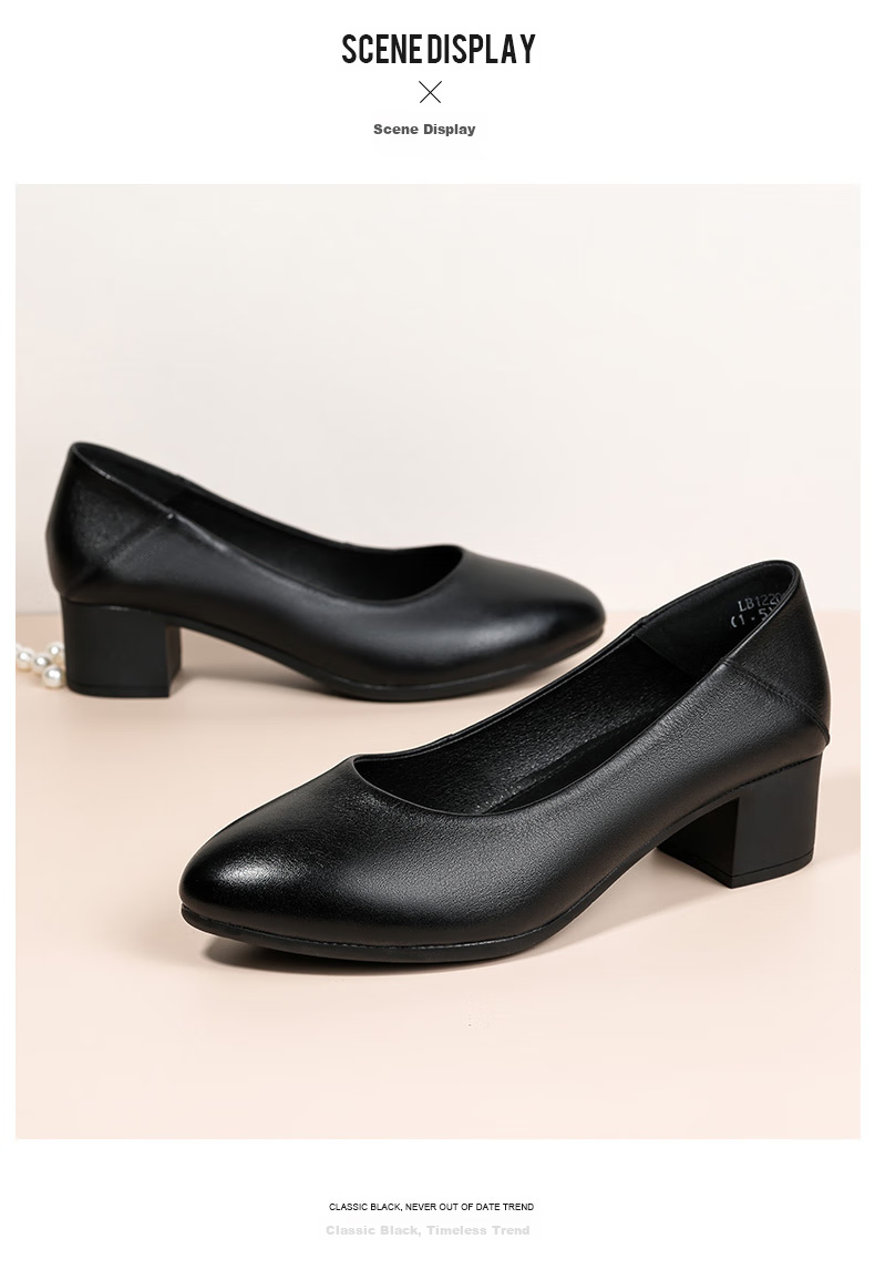 LAORENTOU Women's Shoes, Chunky High Heels, Work Shoes for Office, Shallow Round Toe Slip-On Pumps, Mom Shoes, LB12209, Black, Size 40 11