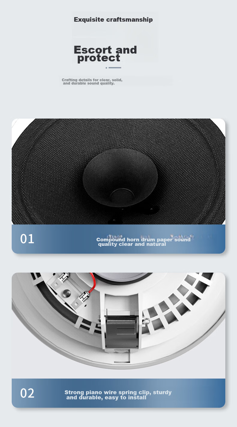 Newmine ND-12Y Constant Voltage Ceiling Speaker, Recessed Background Music Sound System for Suspended Ceilings, Embedded Public Address System for Shopping Malls And Stores, 6 Inches 7