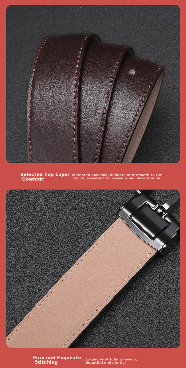 ELLE HOMME Men's Belt, Top-Grain Leather Pin Buckle Waistband, Fashionable Casual Trouser Belt for Men, Birthday Gift for Boyfriend 6
