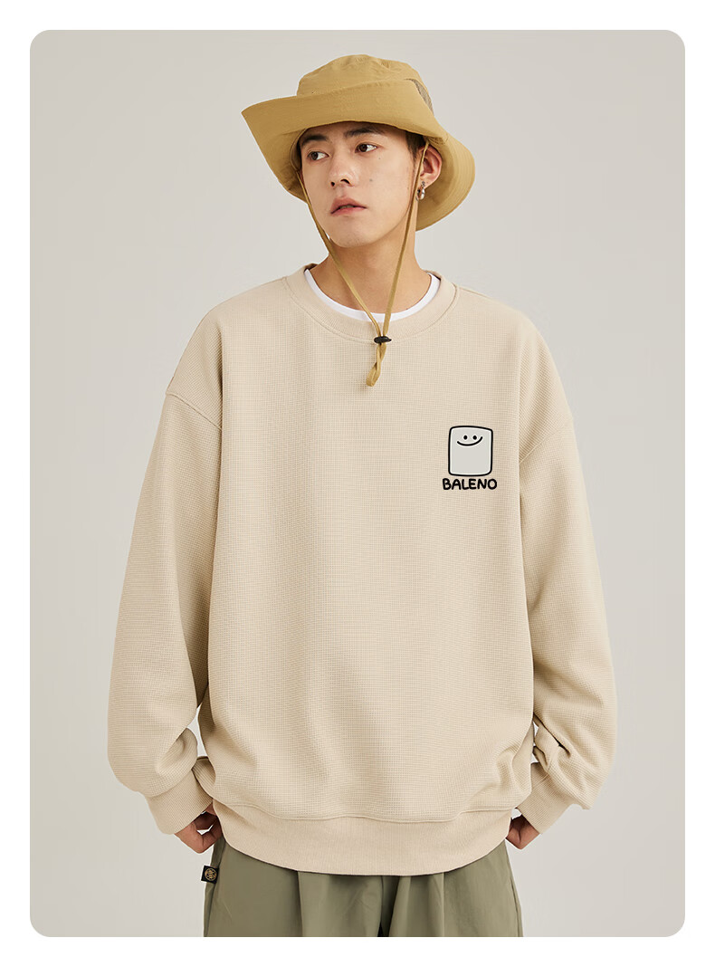 Baleno Sweatshirt for Men, Spring And Autumn Round Neck Pullover, Casual Men's Top, Heavyweight Waffle Knit Long-Sleeve Outerwear 9
