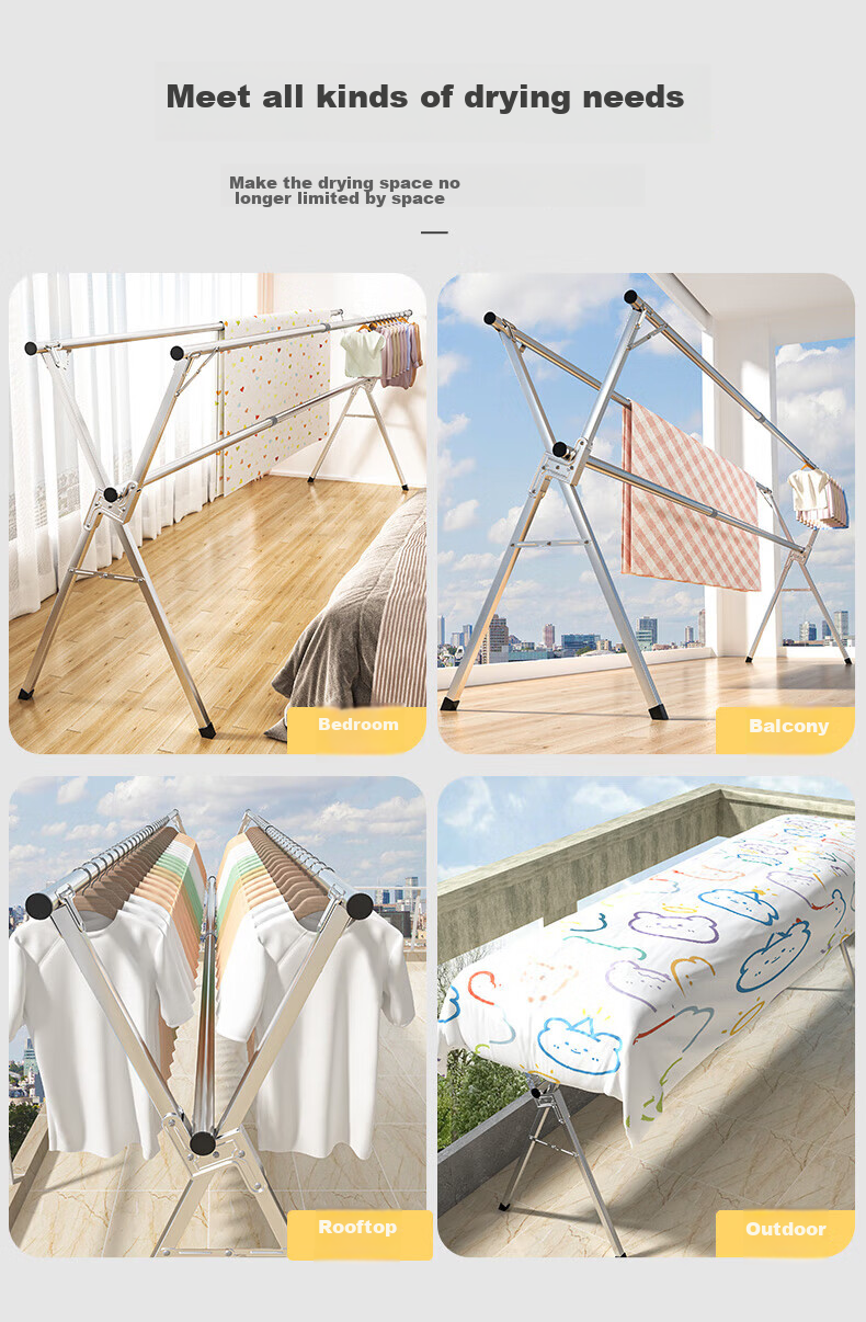 Quanpinwu Foldable Retractable Clothes Drying Rack, No Installation Required, Stainless Steel Balcony Laundry Hanger for Clothes And Bedding 8