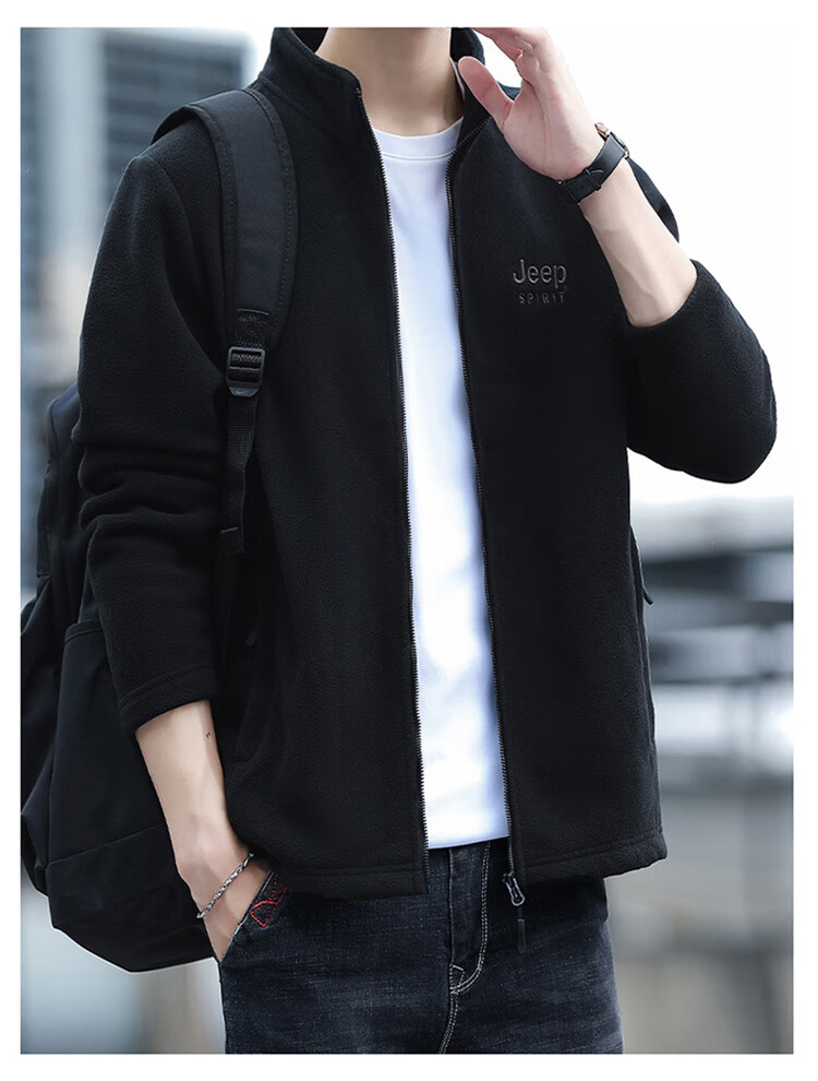 JEEP SPIRIT Men's Jacket, Zip-Up Sweatshirt, Autumn Menswear, Long-Sleeved Loose Casual Trendy Fleece Clothing 5