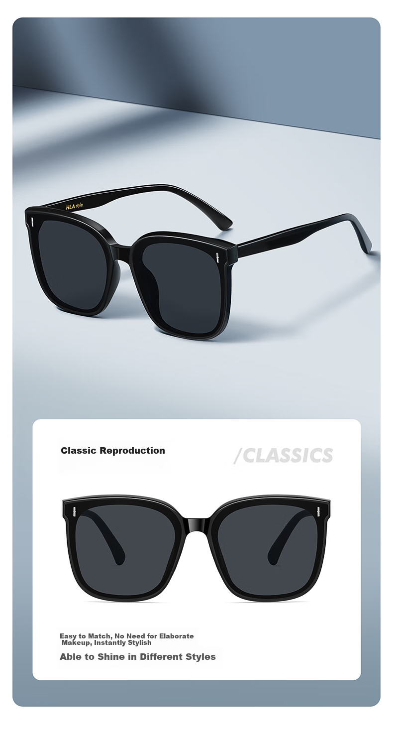 HLA Polarized Sunglasses Black Oversized Frame UV Protection Driving Glasses for Men and Women 6