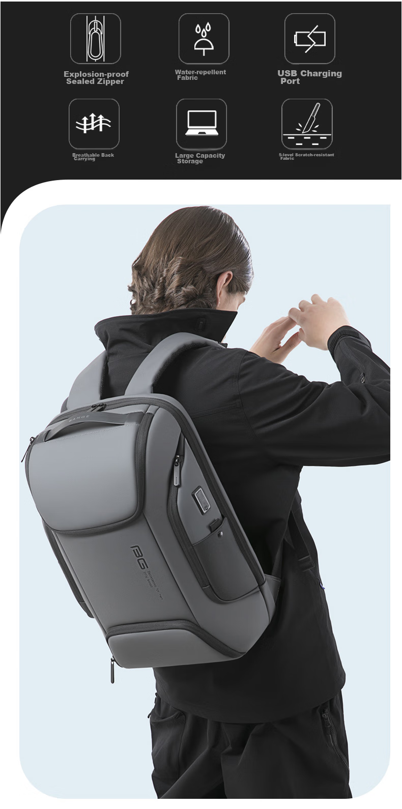 Bange Business Backpack for Men, Travel And College Student Schoolbag, Gift, Casual Travel Backpack, 17-Inch Laptop Bag, 7267 Gray 5