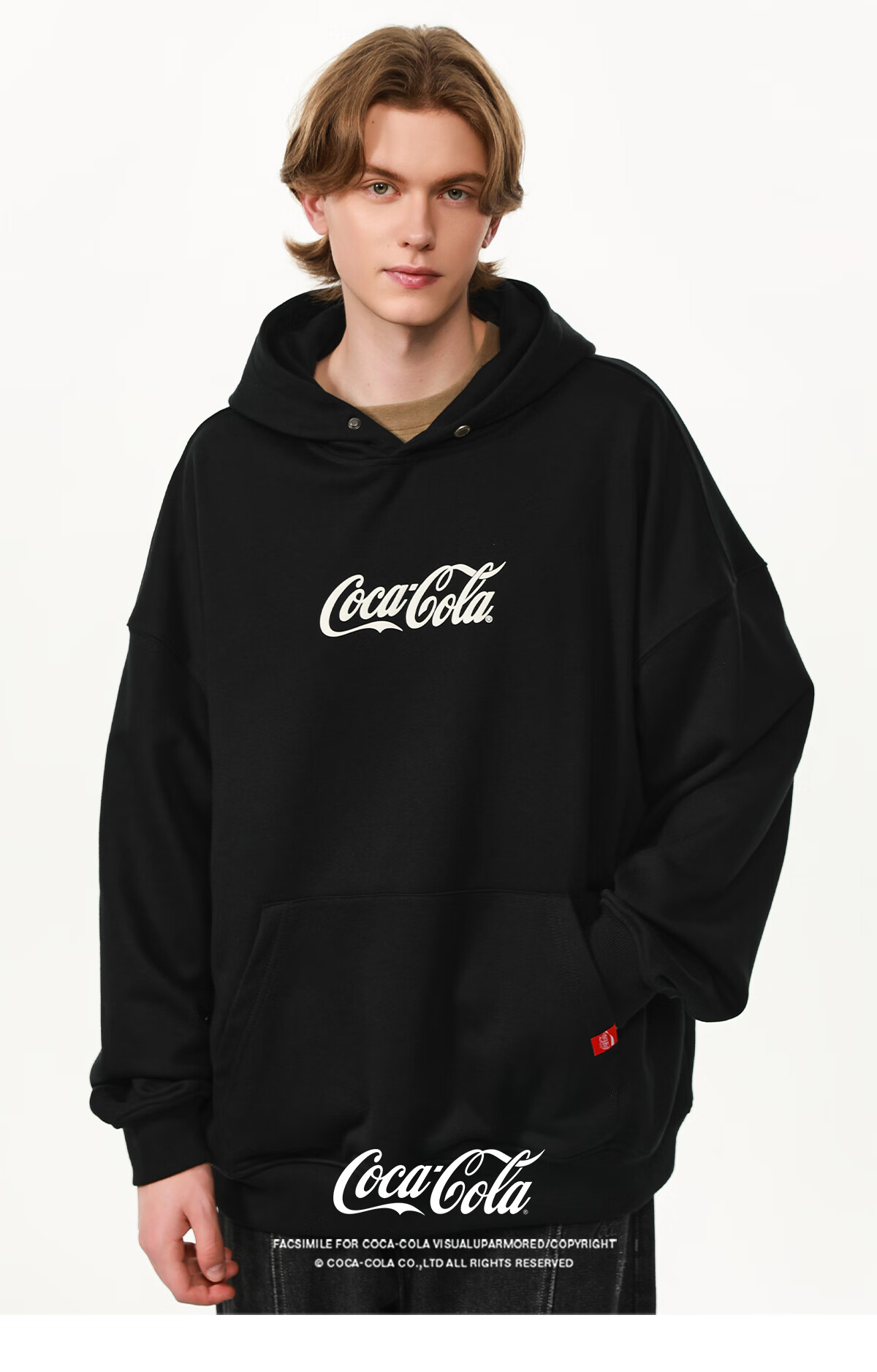 Coca-Cola Hooded Sweatshirt for Men, Autumn And Winter Style, Solid Color American Casual Couple's Top Jacket, Black, L (130-150 Jin) 1