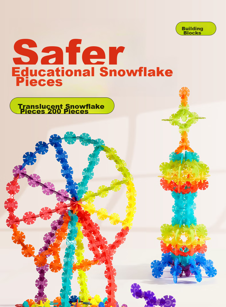 MiDeer Building Blocks, DIY Assembly Toy, Gift for Boys And Girls, Transparent Colorful Snowflake Pieces - 200pcs Children's Gift 1