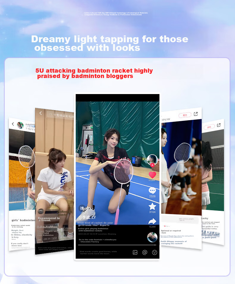 KUMPOO Badminton Racket, Full Carbon Fiber, Lightweight And Durable, Xunfeng Unicorn II, Starry Purple Cherry Blossom Pink String 1