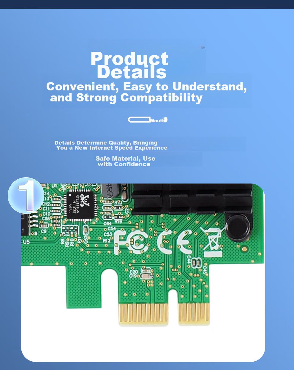 FLYBISH NA8111GN-T2 Dual-Port Gigabit Ethernet Card PCIe X1 Desktop Network Card RTL8111 Chip 1000M Network Card NAS Soft Router 10