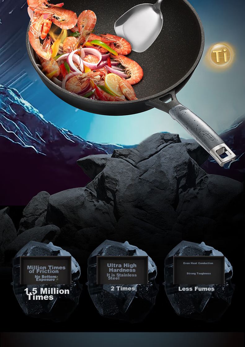 ASD Non-Stick Wok with Magic Stone, Smokeless Cooking Pan, Titanium Pot Compatible with Gas Stove And Induction Cooker, 28cm Suitable for 2-3 People 2
