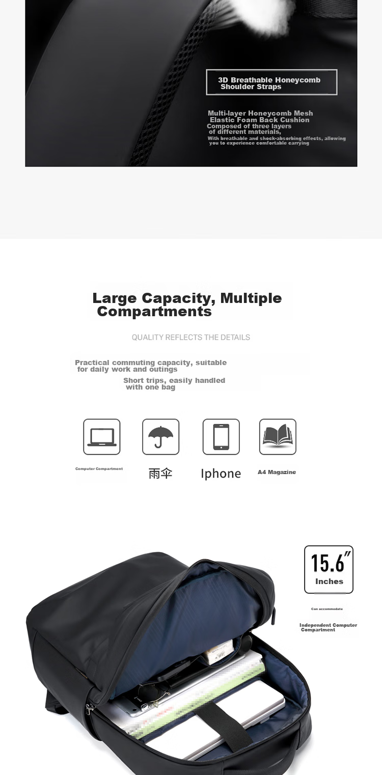 GOLF Backpack for Men, Casual Large Capacity Backpack, Korean Style Trendy Travel Business Bag, 15.6-Inch Laptop Backpack for Students 9